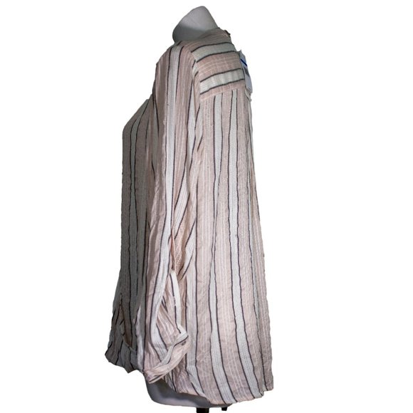 Vintage America Striped Boho Long Sleeve Lace Up Shirt sz xl - Picture 2 of 6